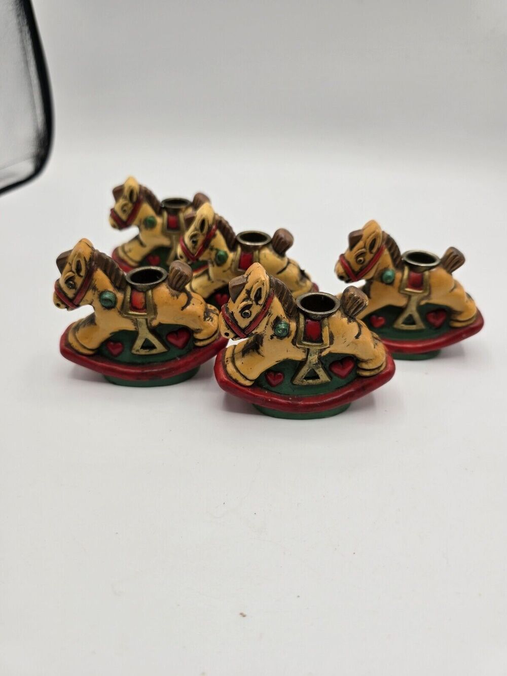 Vtg Christmas Holiday Memories Collector Ornament Rocking Horse Candle Holders